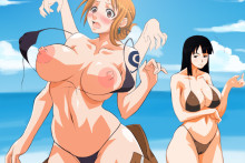 Robin Undoing Nami's Bra | One Piece Hentai Image