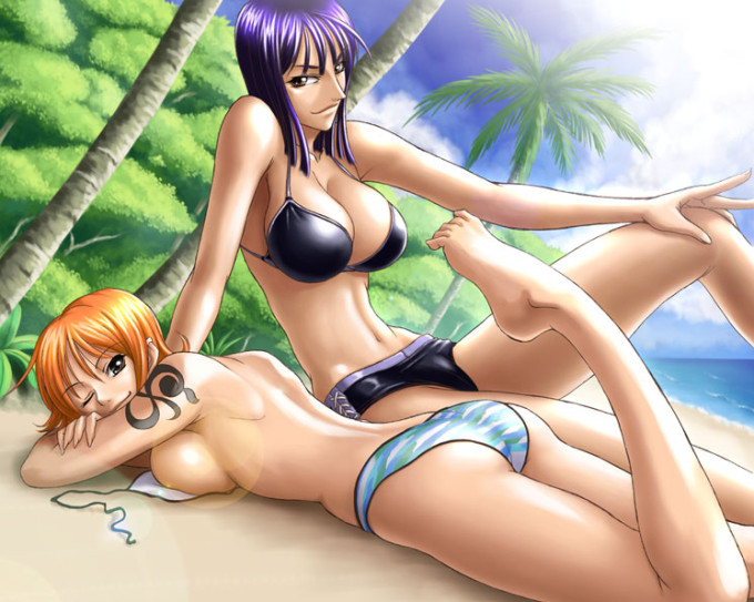 Nami And Robin On The Beach | One Piece Hentai Image