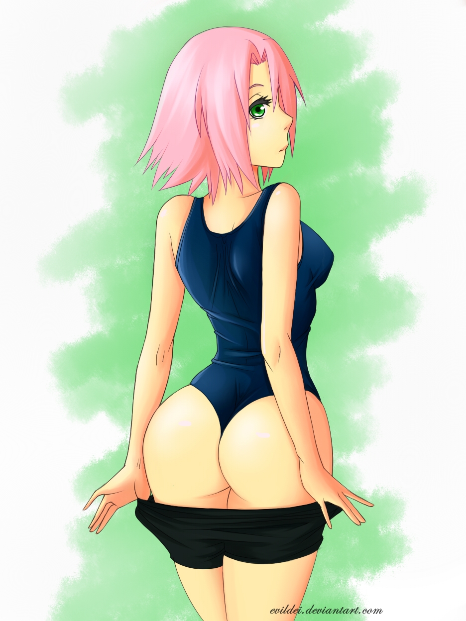 ass, EvilDei, Haruno Sakura, naruto, pink hair, short hair, swimsuit, tight...