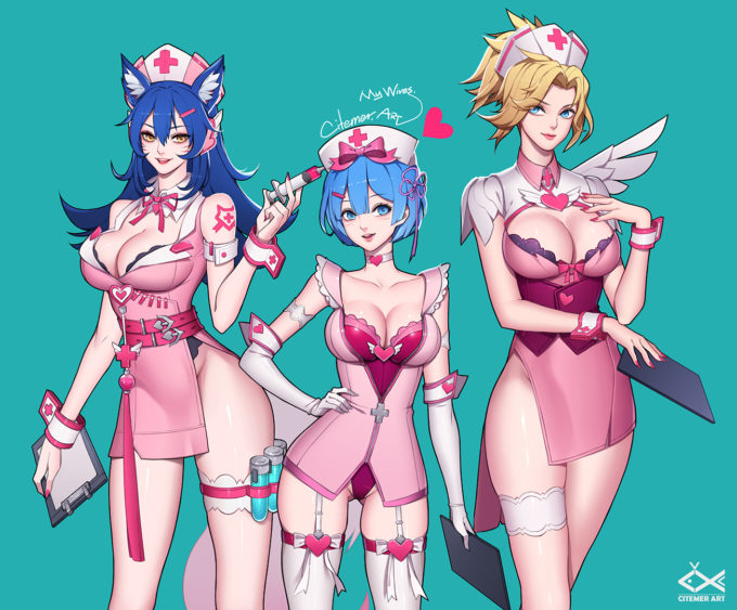 Ahri, Rem and Mercy – Citemer – Re Zero – League of Legends – Overwatch
