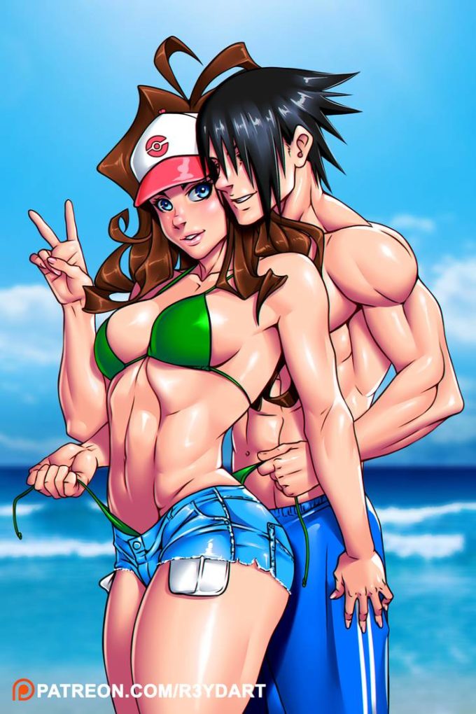 Hilda and Sasuke – r3ydart – Pokemon – Naruto