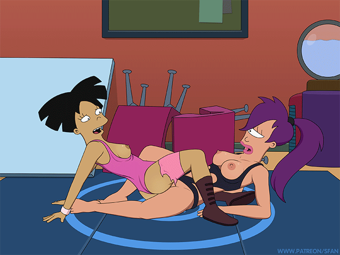 Amy Wong, Animated, ass, Brunette, Futurama, moan, purple hair, scissoring,...