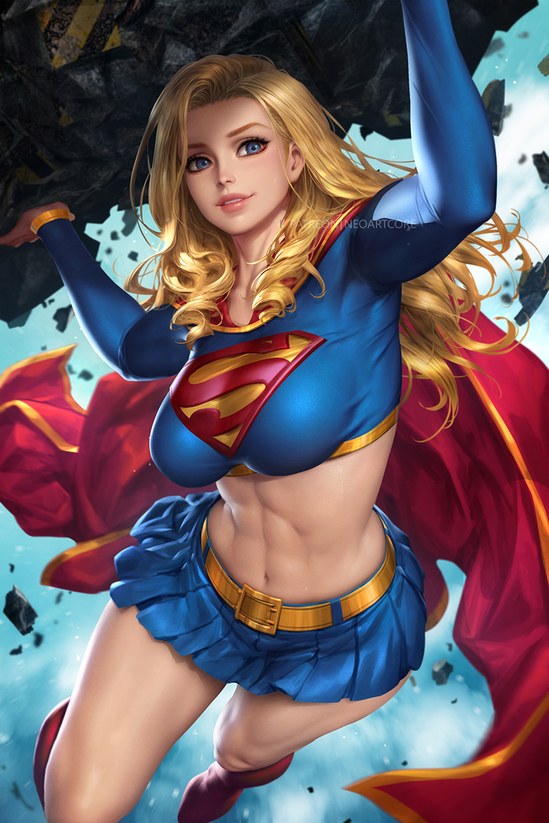 Blonde, DC, fit, NeoArtCore, pubic hair, skirt, smile, Supergirl, tentacles...